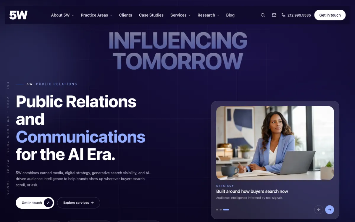 5W Public Relations homepage, captured September 28, 2026